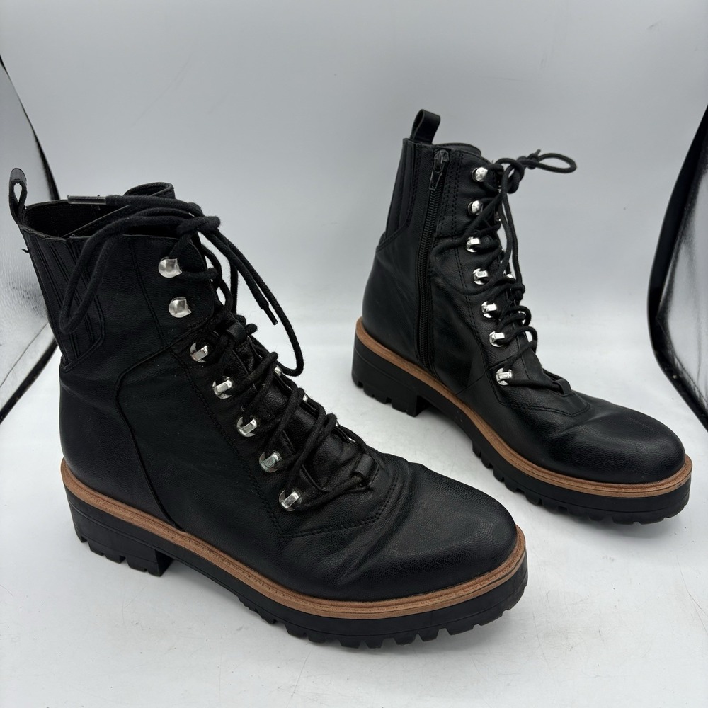 Nine West Boots Womens Size 10 M Ivona 3 Black‎ Platform Lace & Zip Combat